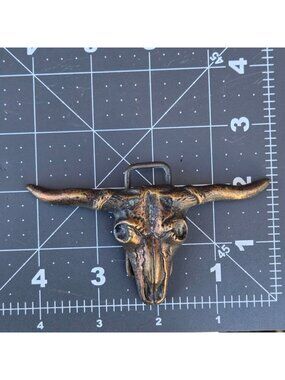 Longhorn Bull Skull Belt Buckle Vintage Solid Brass Western Cowboy Country